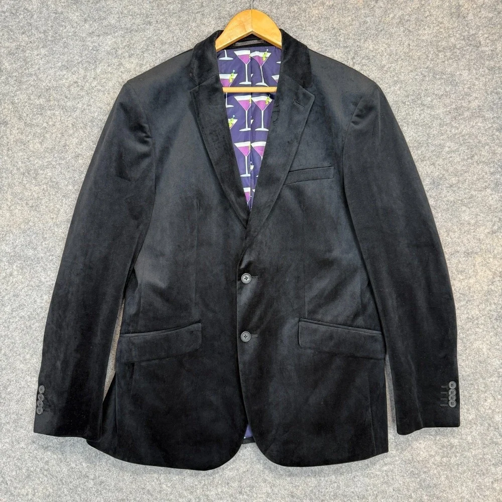 John Stephen London Velvet Blazer Jacket Sport Coat Mens 44 R Martini Graphic‎